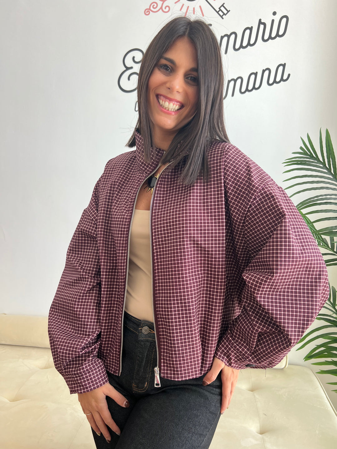Chaqueta Vichy Bomber berenjena