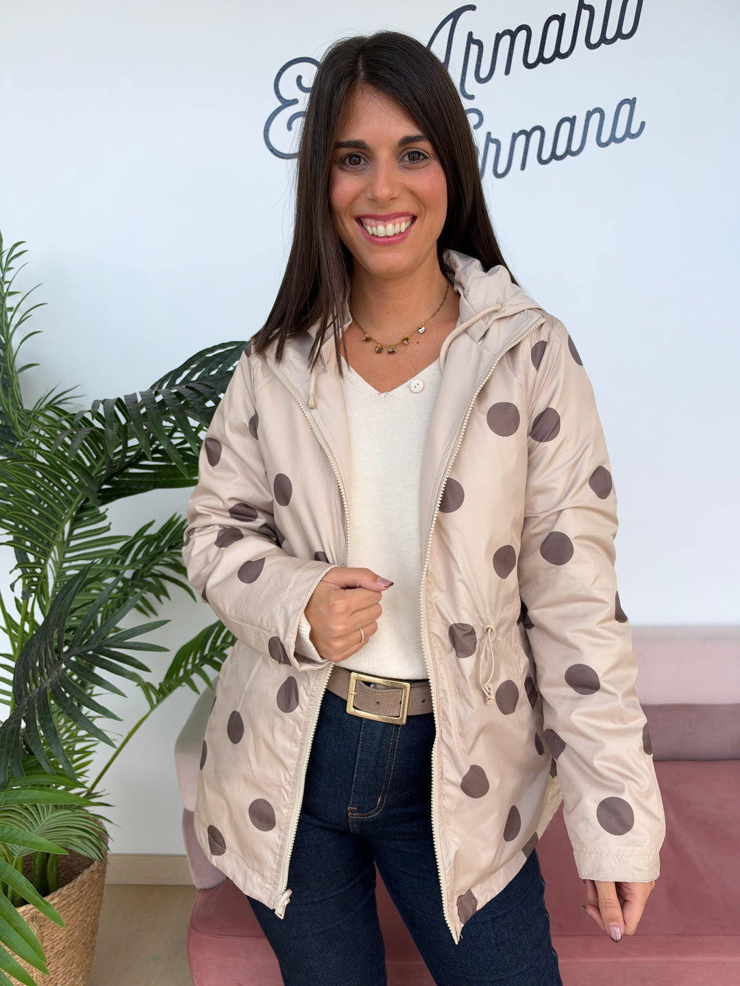 Chaqueta reversible Lunares beige