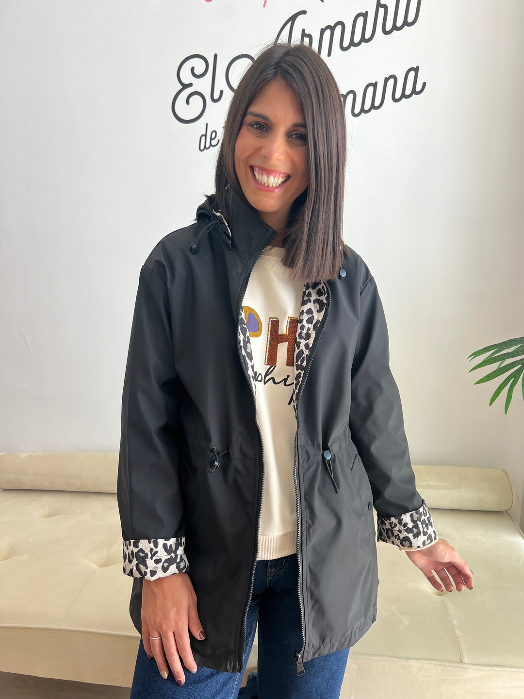 Chaqueta Reversible Leopardo negro