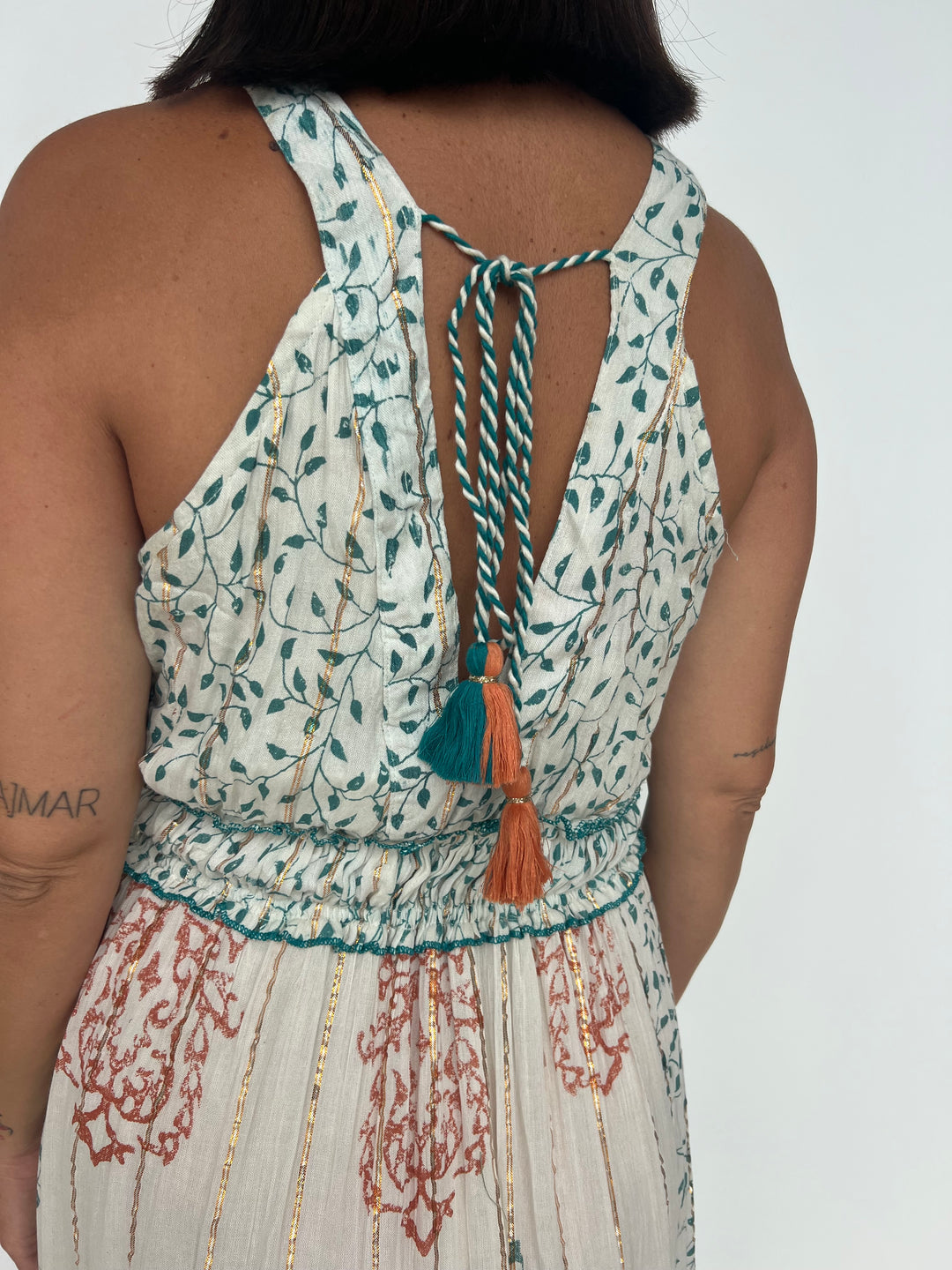 Vestido Isha turquesa y naranja