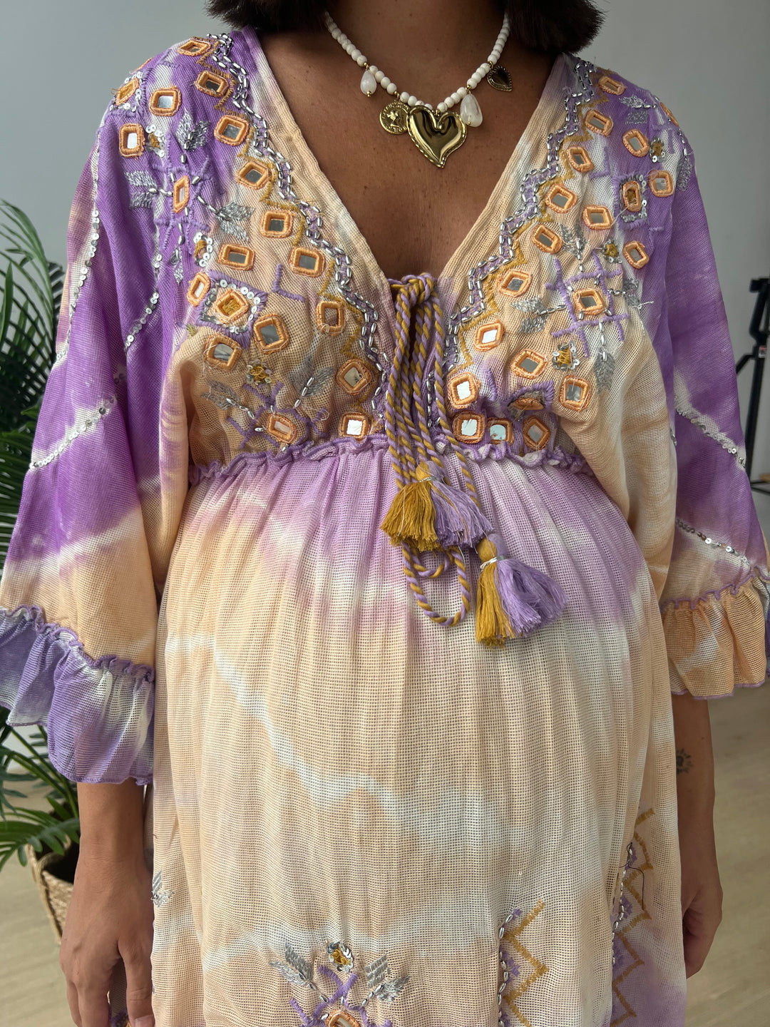 Vestido Ariana amarillo y morado