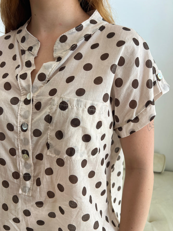 Blusa Lunares bolsillo beige