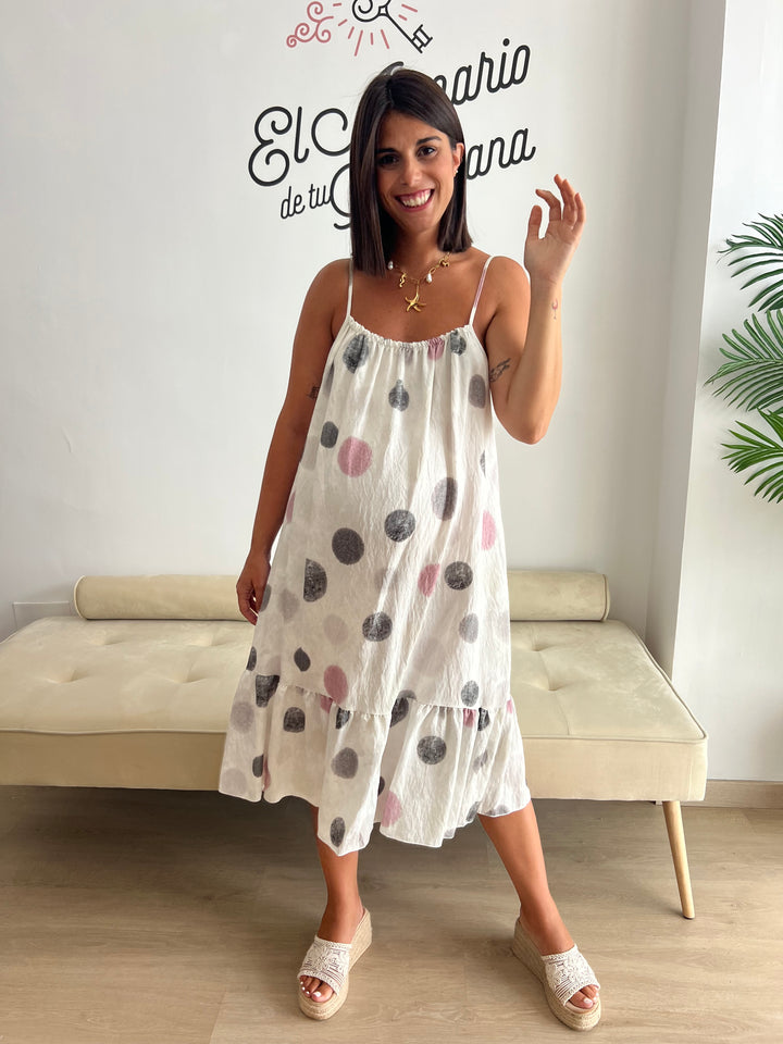 Vestido Damaris lunares rosa
