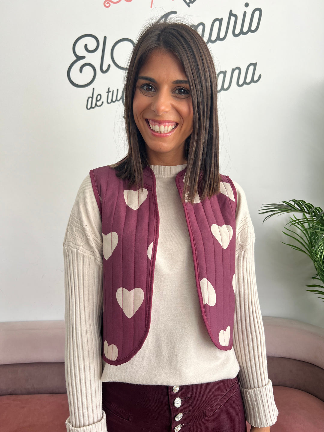 Chaleco Corazones berenjena