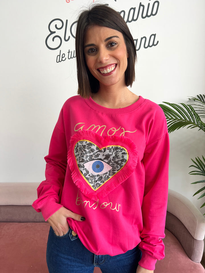 Sudadera Bonjour fucsia