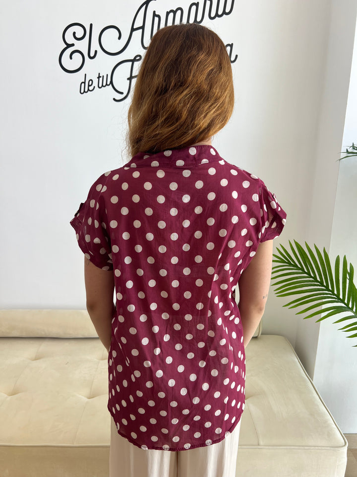 Blusa Lunares bolsillo burdeos