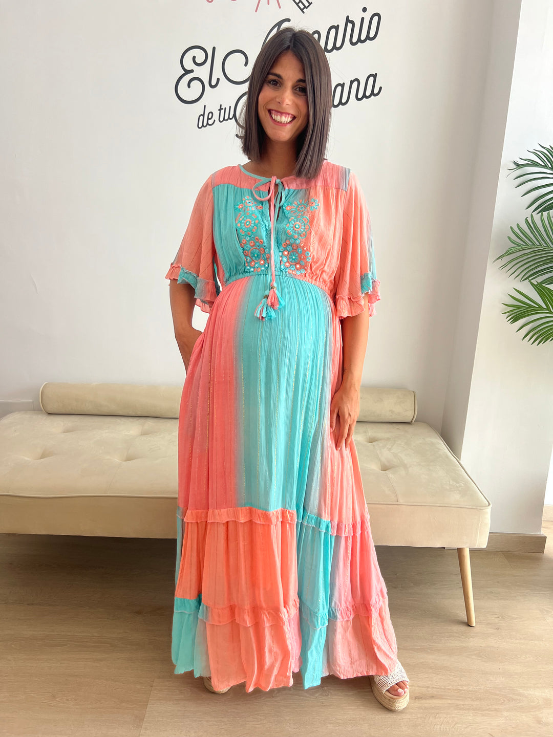 Vestido Manacor turquesa y coral