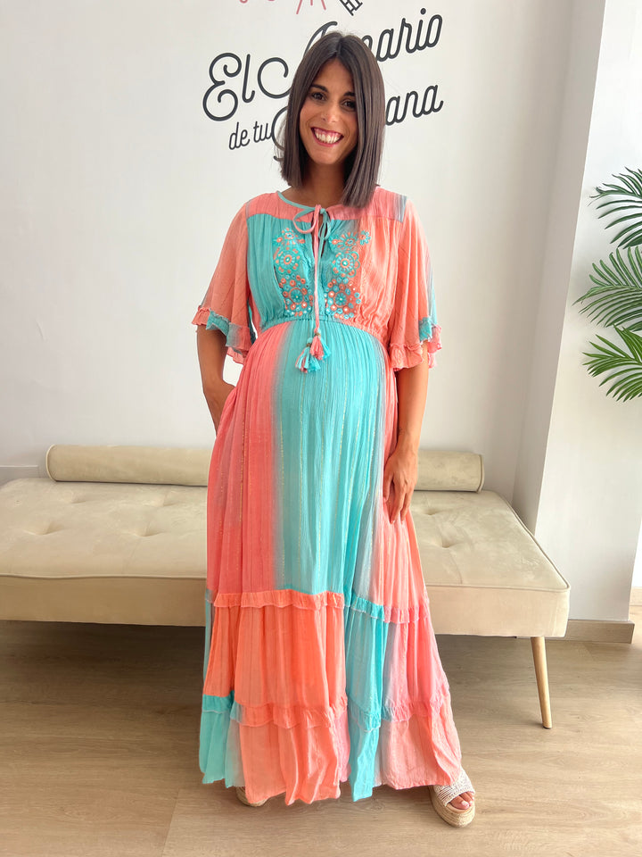 Vestido Manacor turquesa y coral