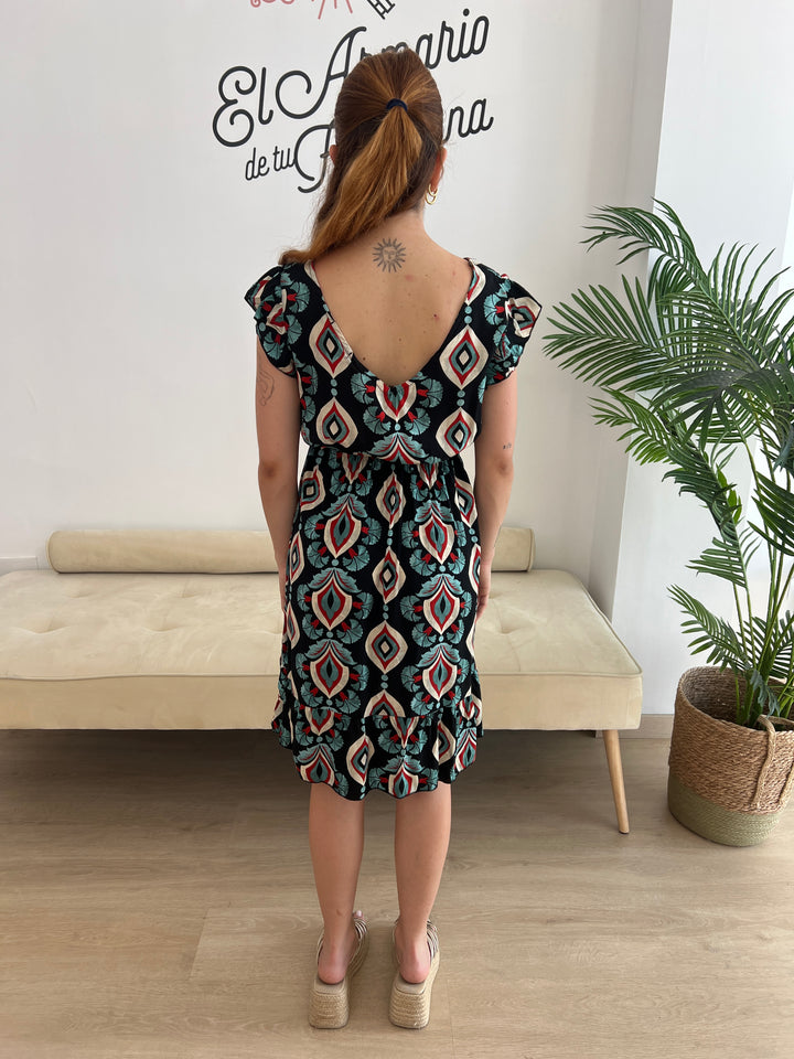Vestido Nerea negro y turquesa