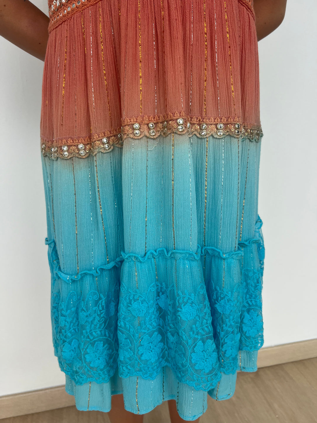 Vestido Habana coral y azul