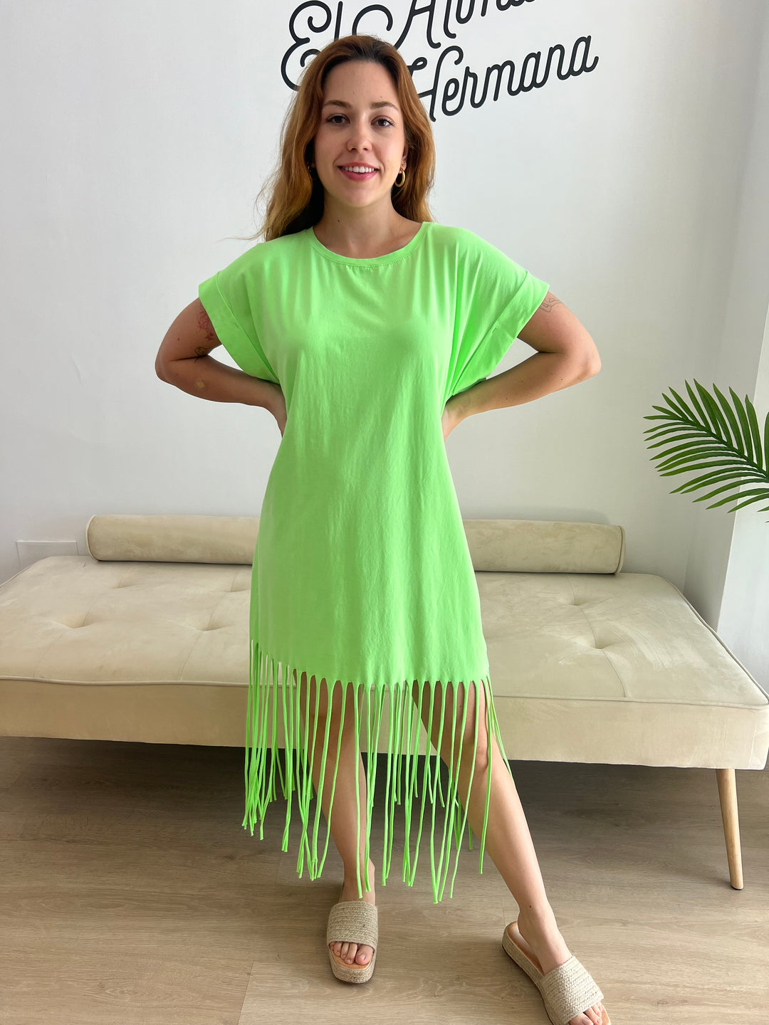 Vestido Flecos verde