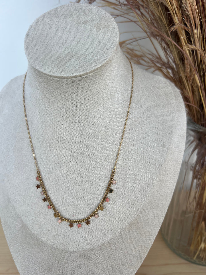 Collar multi stars rosa(acero)
