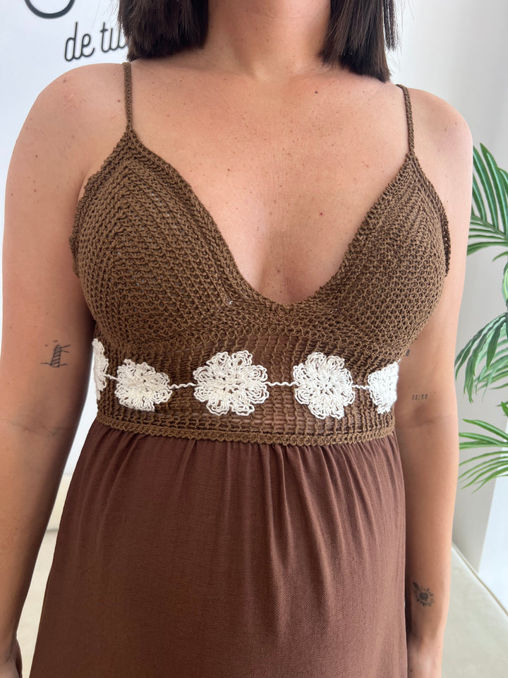 Vestido Flor marrón