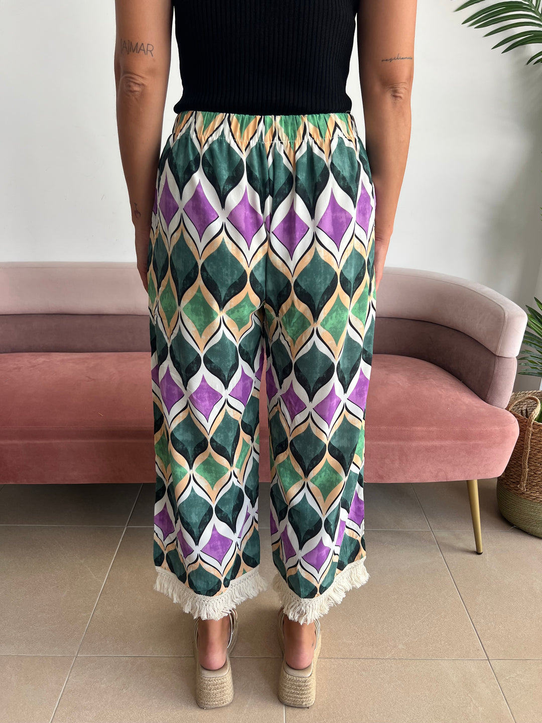 Pantalón Carlota verde y buganvilla