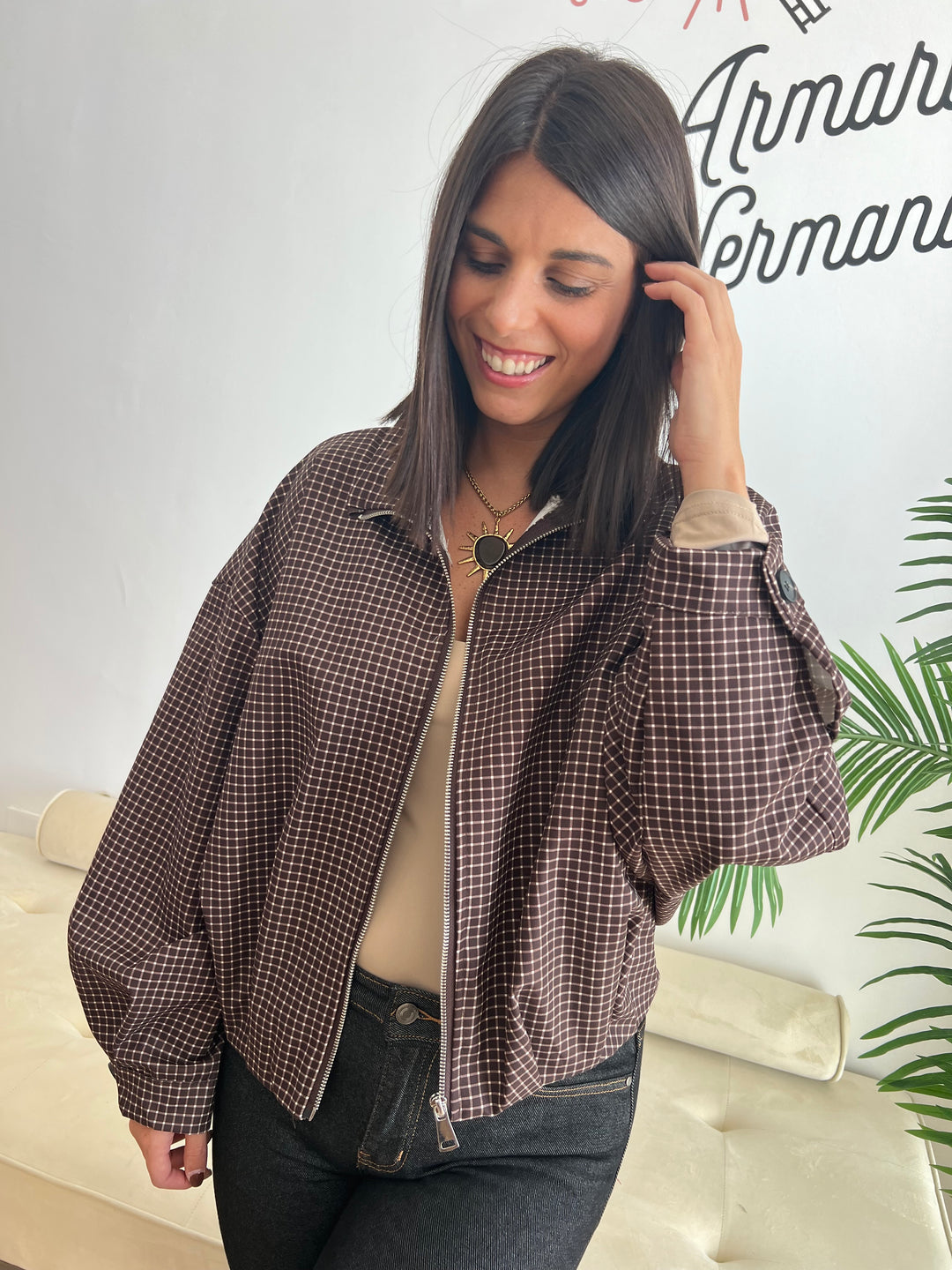 Chaqueta Vichy Bomber marrón