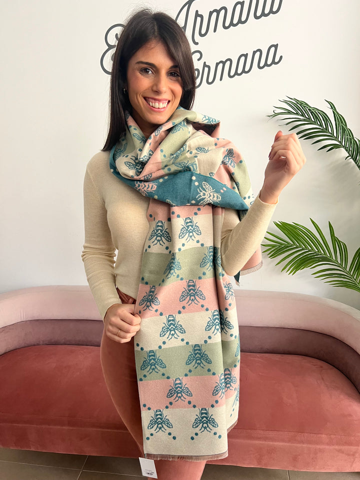 Bufanda abejas verde-rosa