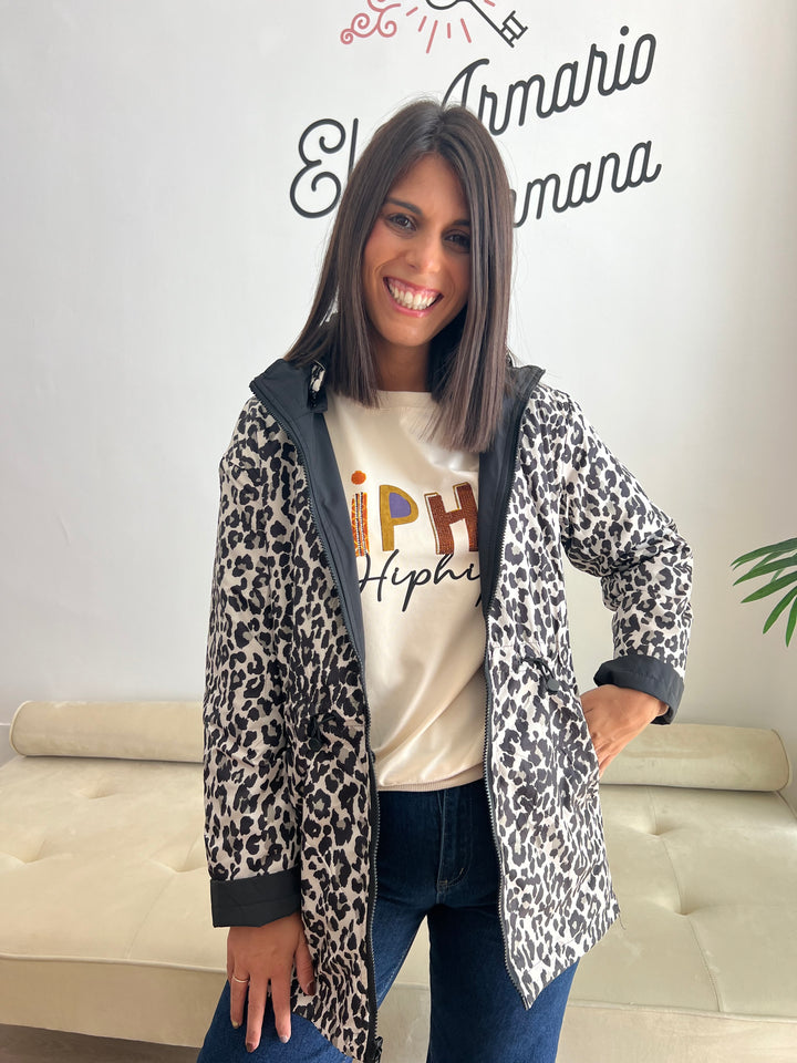 Chaqueta Reversible Leopardo negro