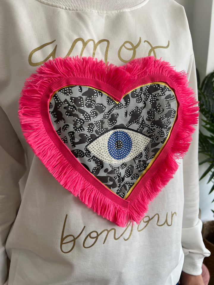 Sudadera Bonjour blanco
