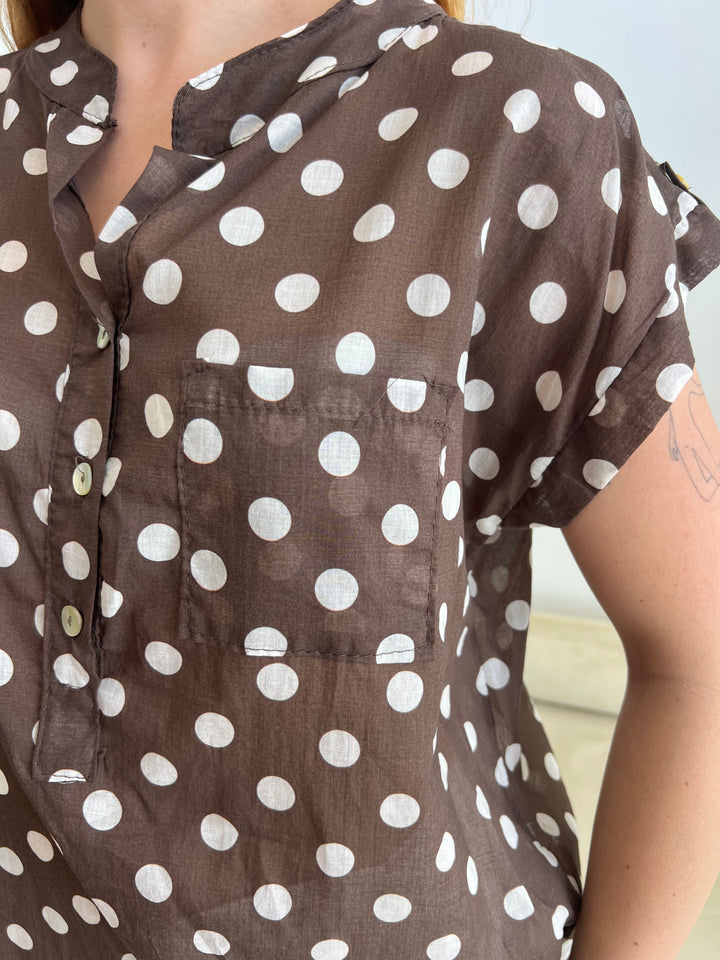 Blusa Lunares bolsillo marrón oscuro
