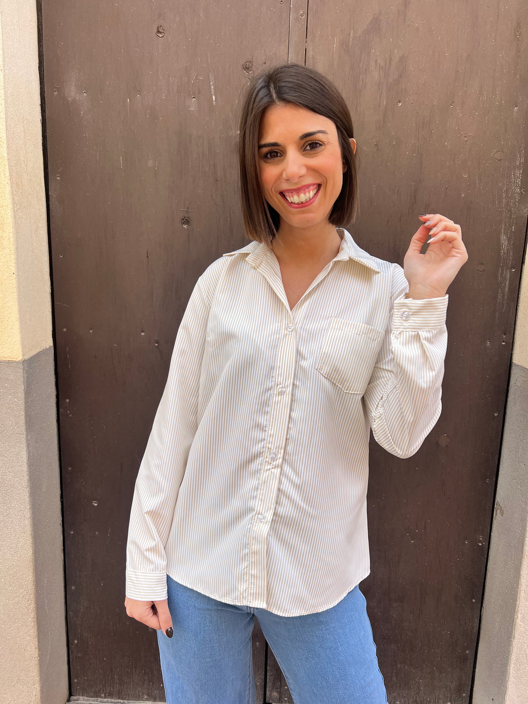 Camisa Rayas beige