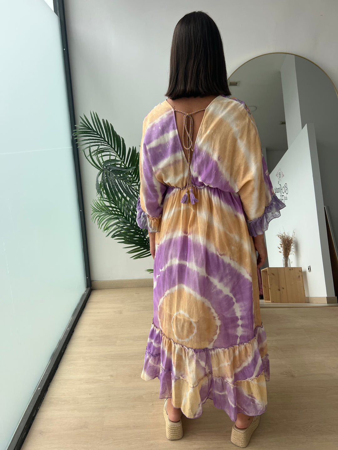 Vestido Ariana amarillo y morado