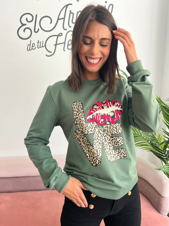 Sudadera Love Print verde