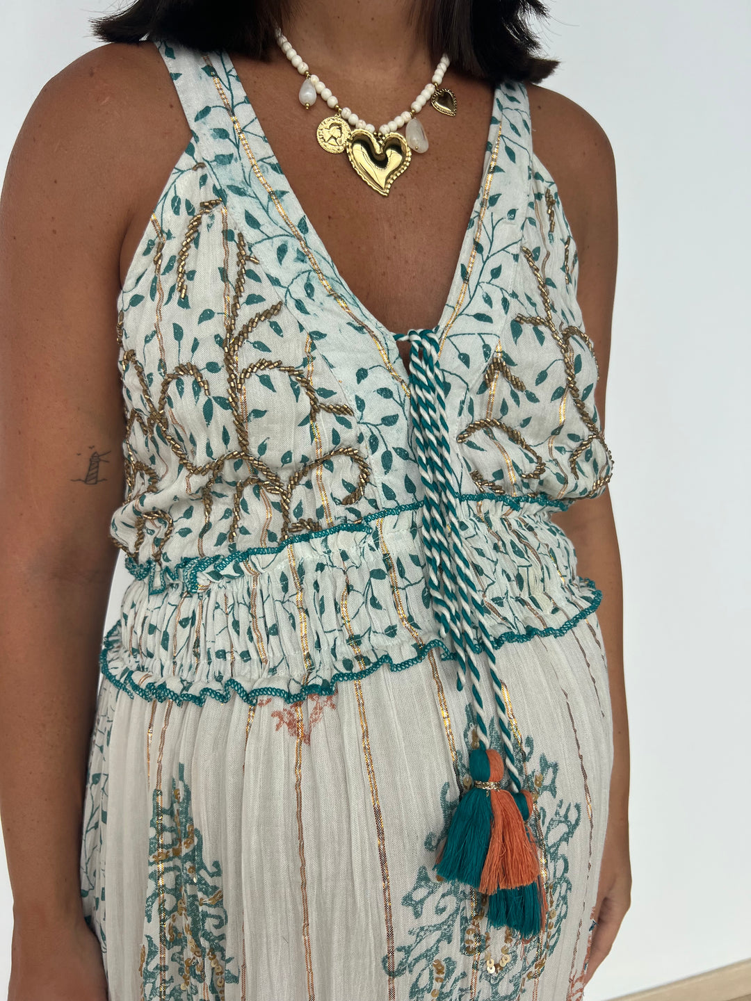 Vestido Isha turquesa y naranja
