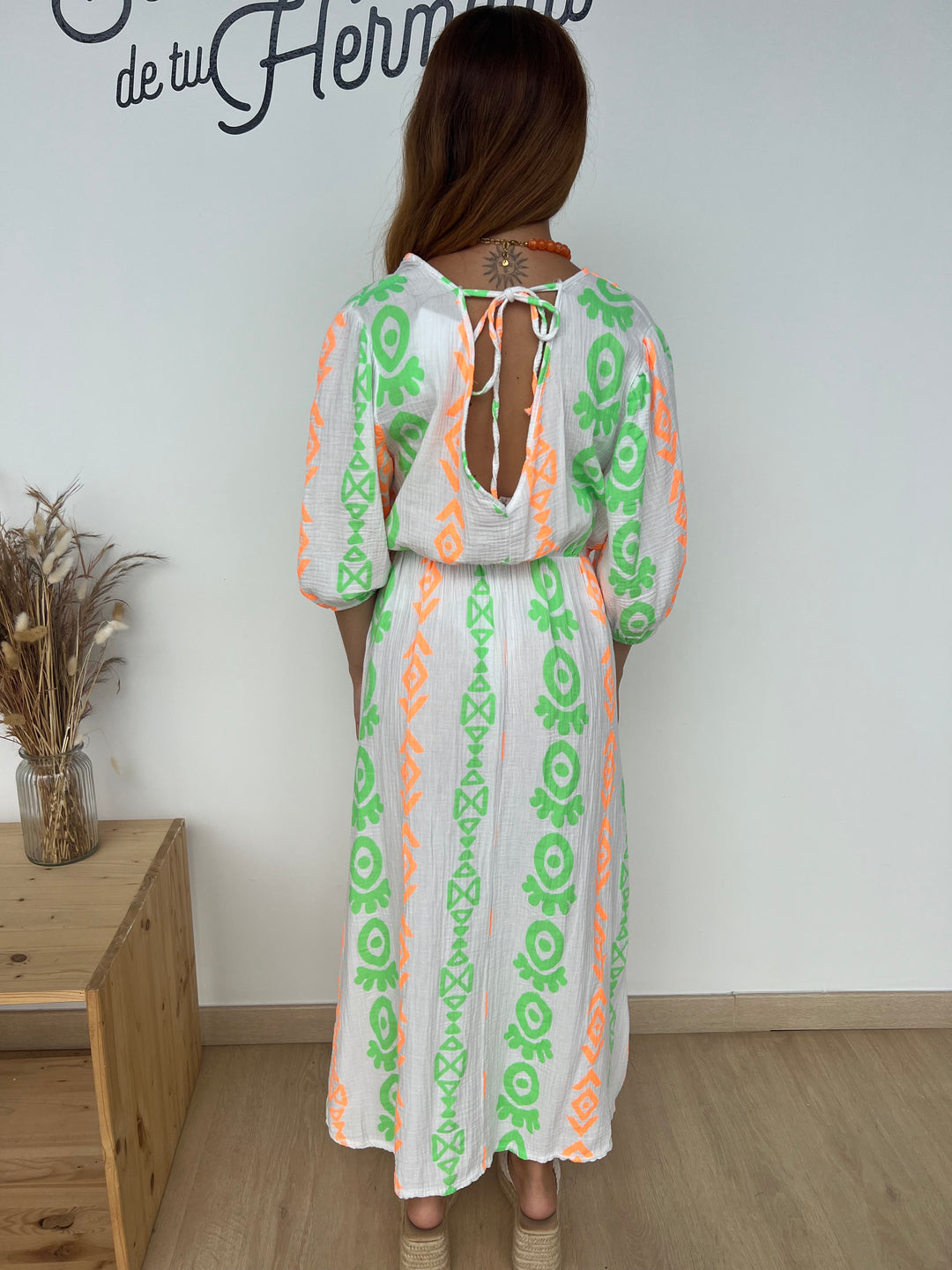 Vestido Kalea naranja y verde