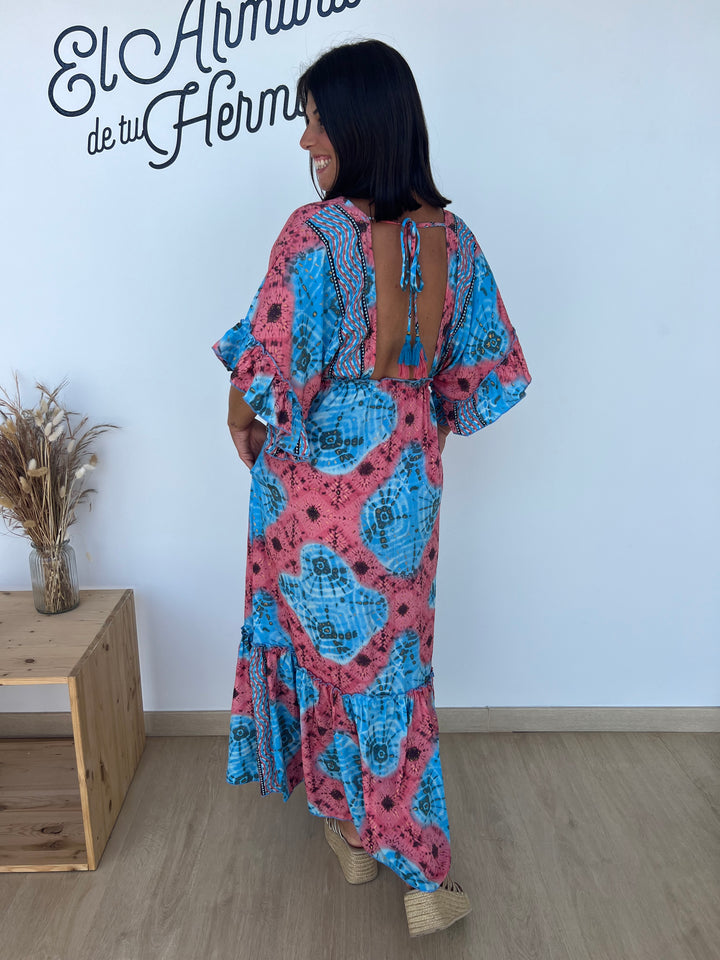 Vestido Kiran coral y azul