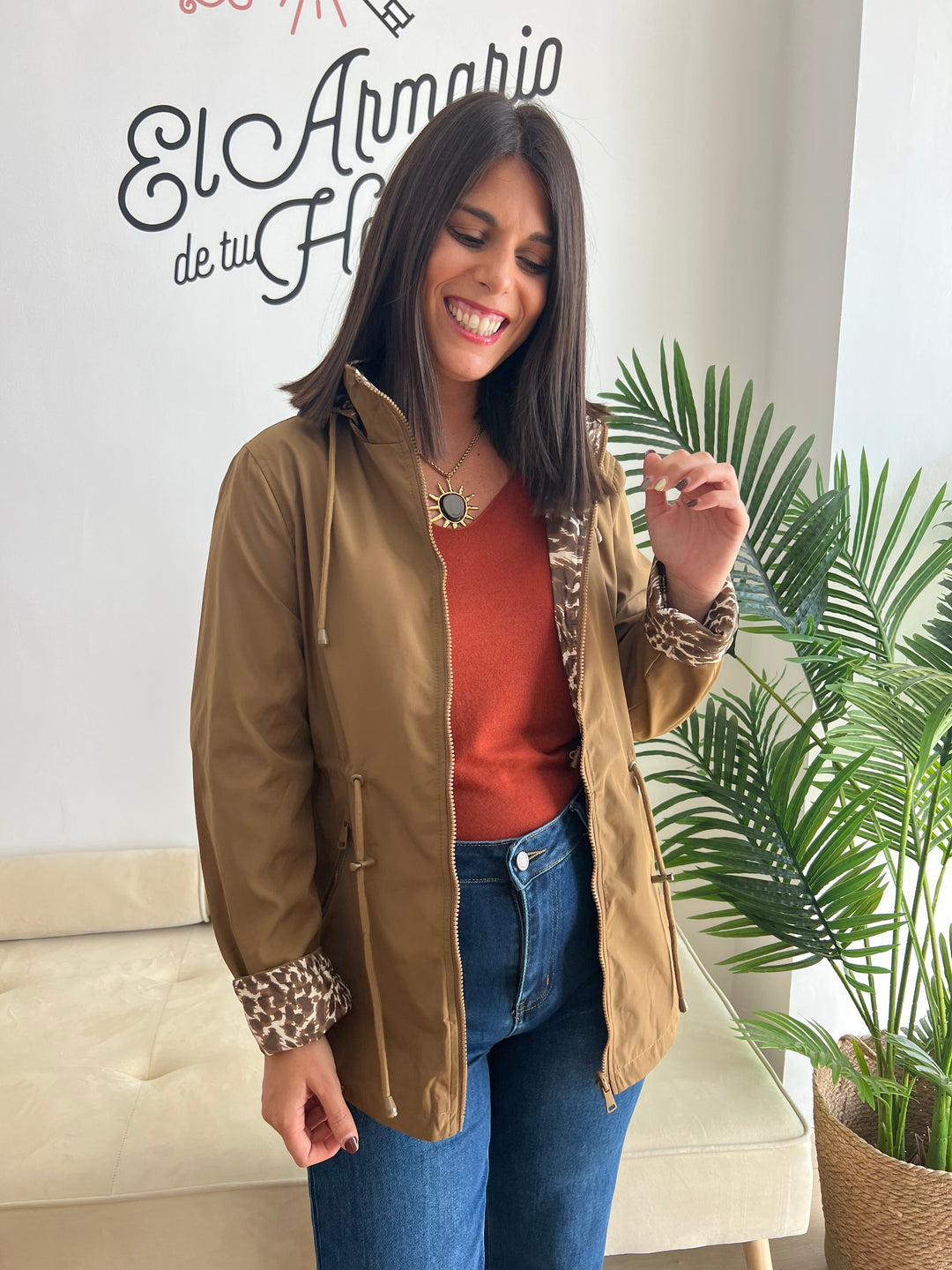 Chaqueta Reversible Leopardo miel