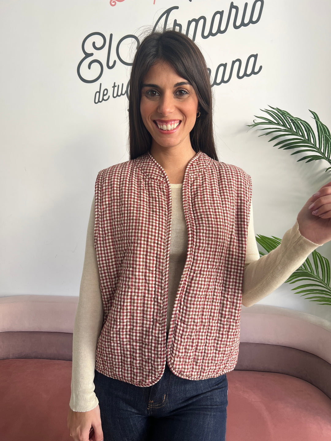 Chaleco Vichy burdeos