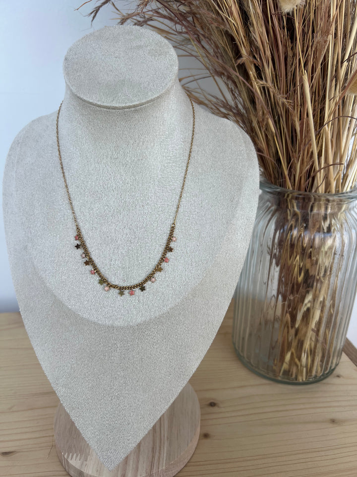 Collar multi stars rosa(acero)