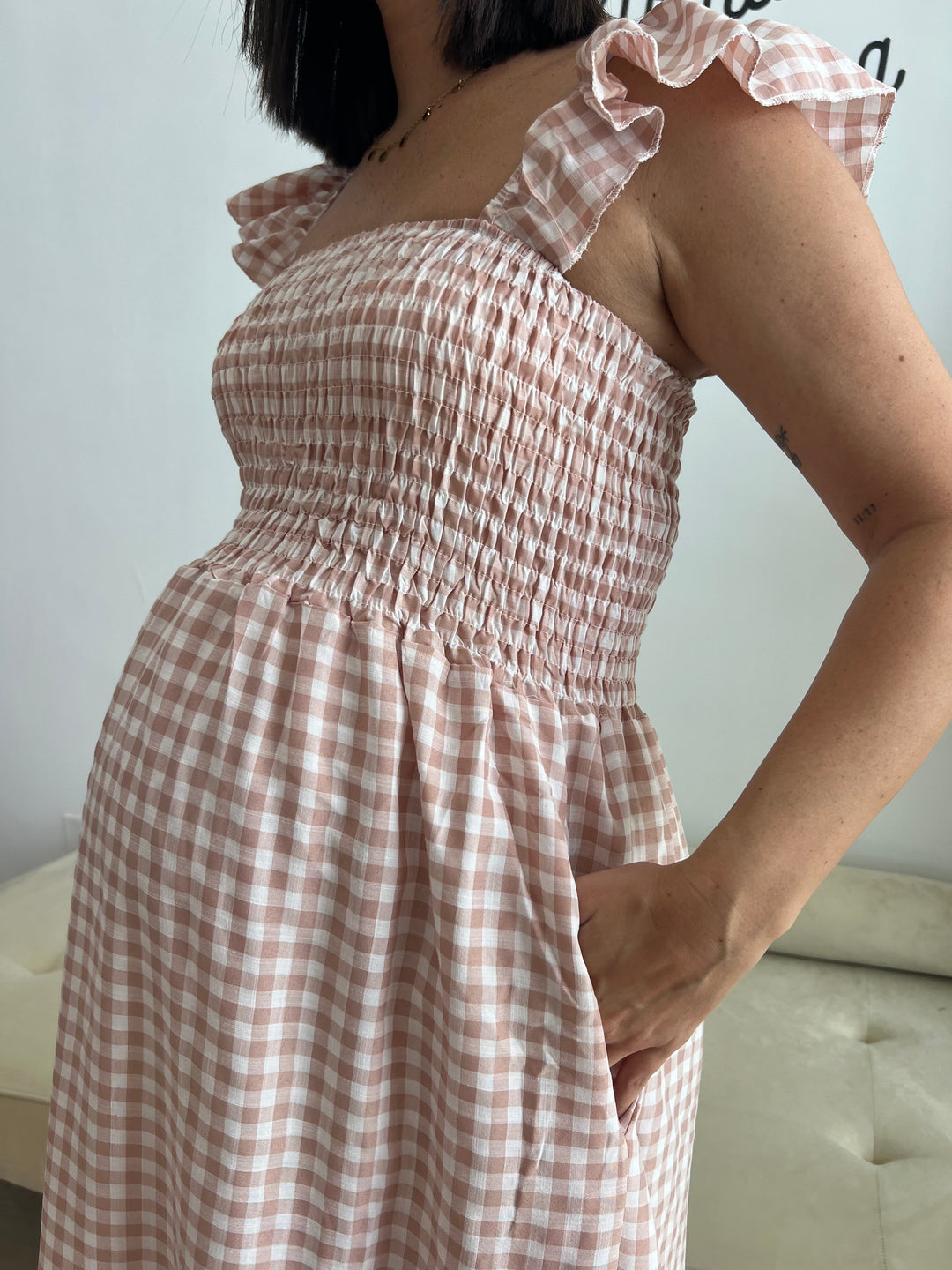 Vestido Vichy nude