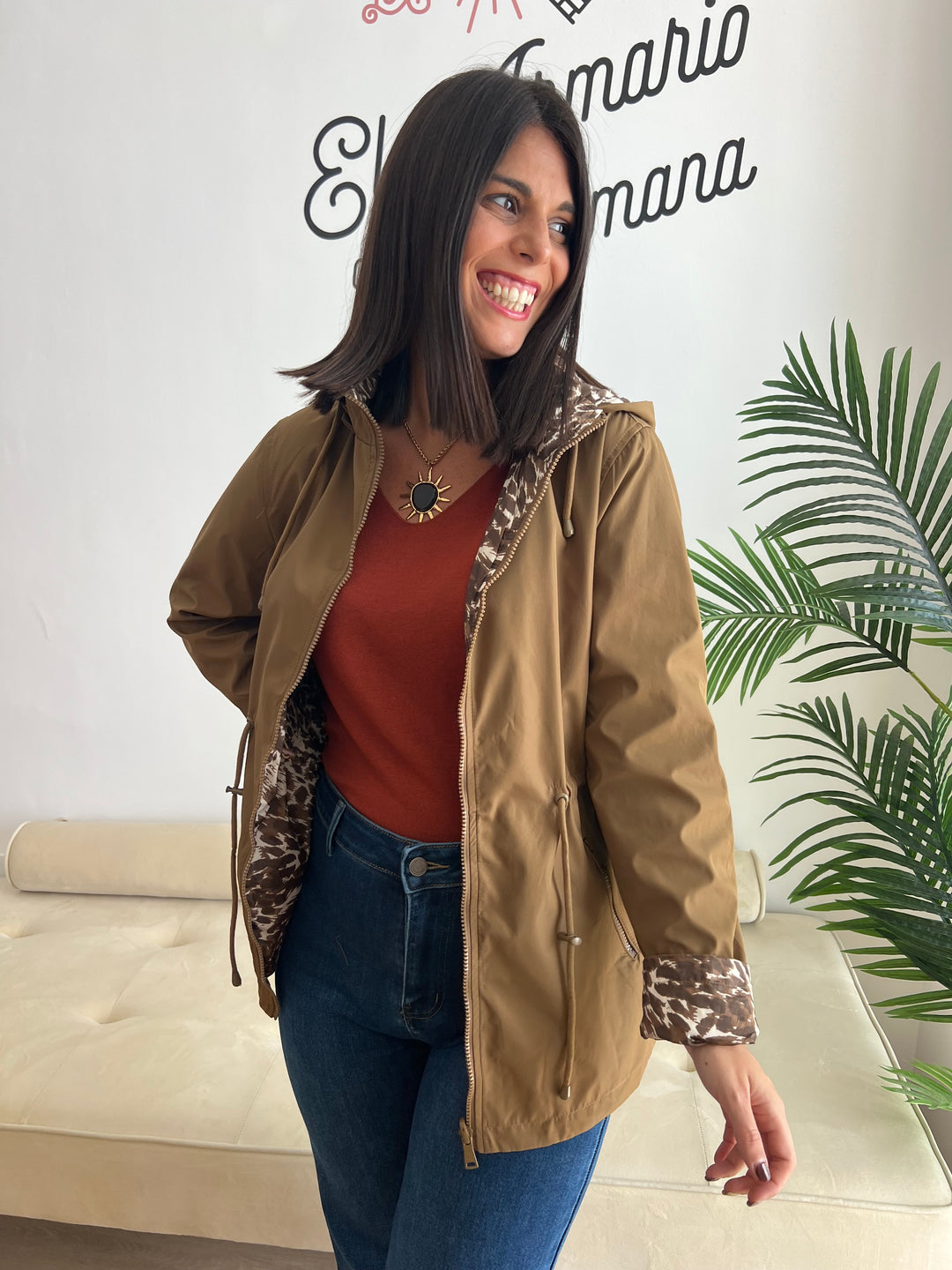 Chaqueta Reversible Leopardo miel