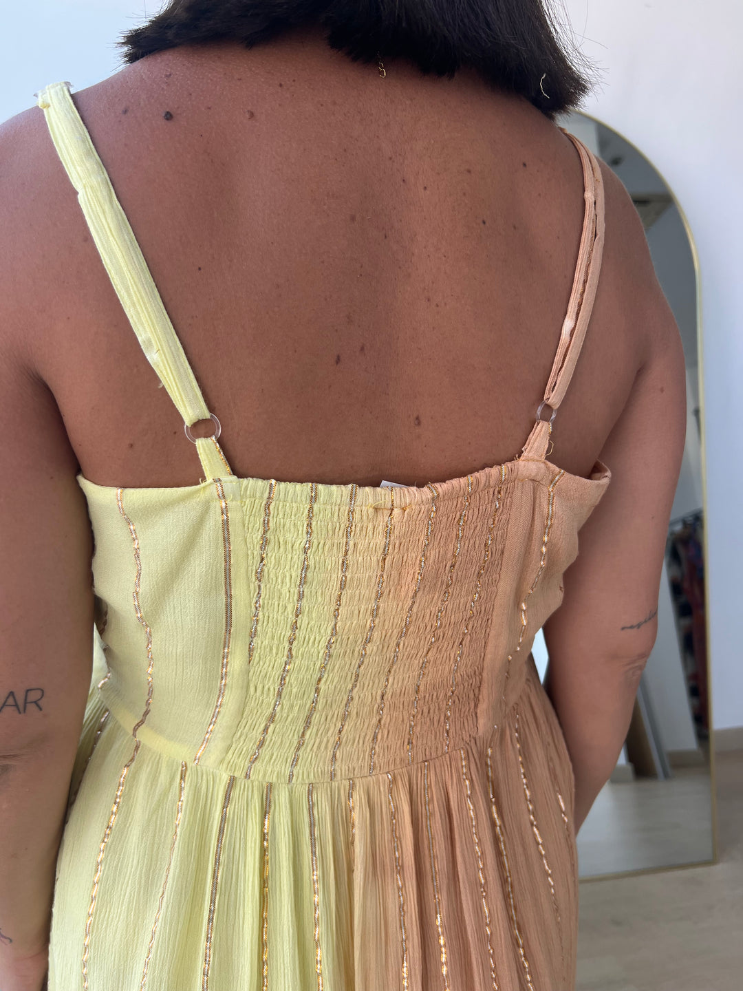 Vestido Tulum largo amarillo y camel