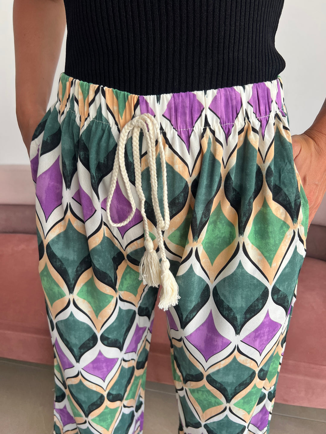 Pantalón Carlota verde y buganvilla