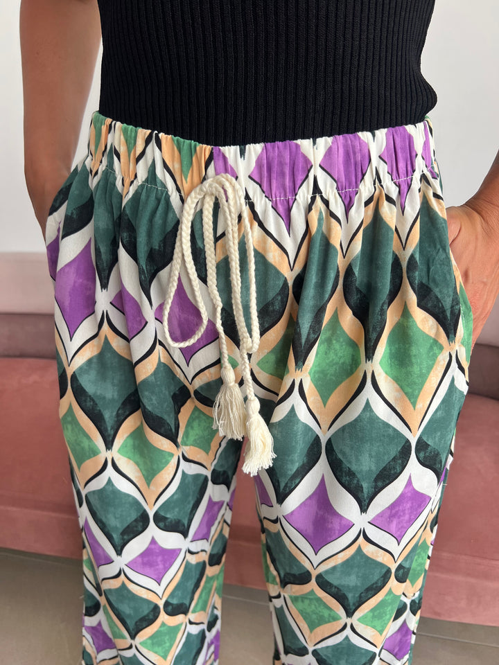 Pantalón Carlota verde y buganvilla