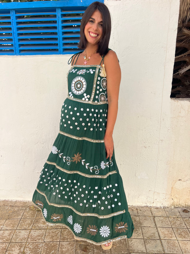 Vestido Boho verde oscuro