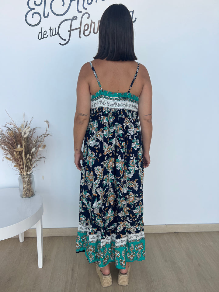 Vestido Esther turquesa y azul marino