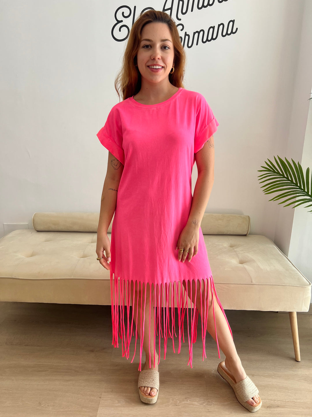Vestido Flecos fucsia