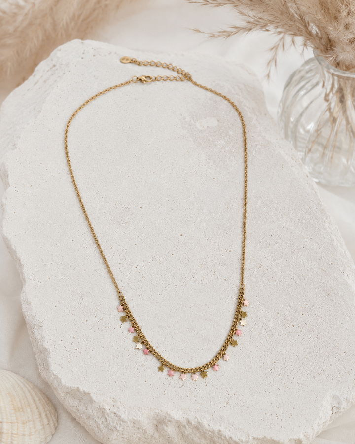 Collar multi stars rosa(acero)