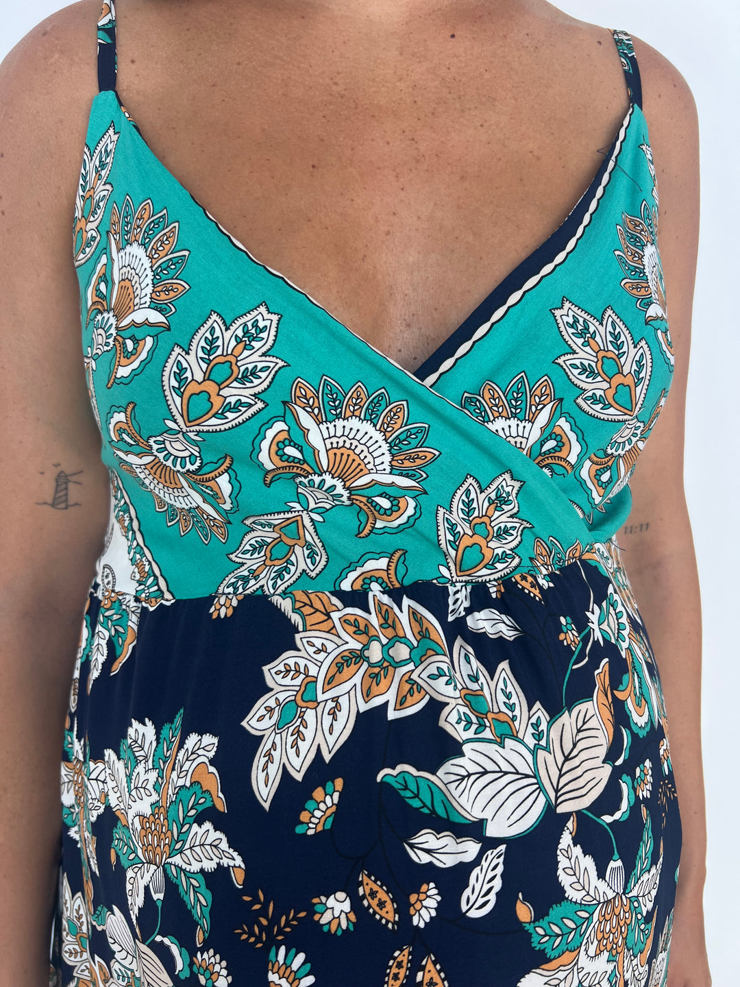 Vestido Esther turquesa y azul marino