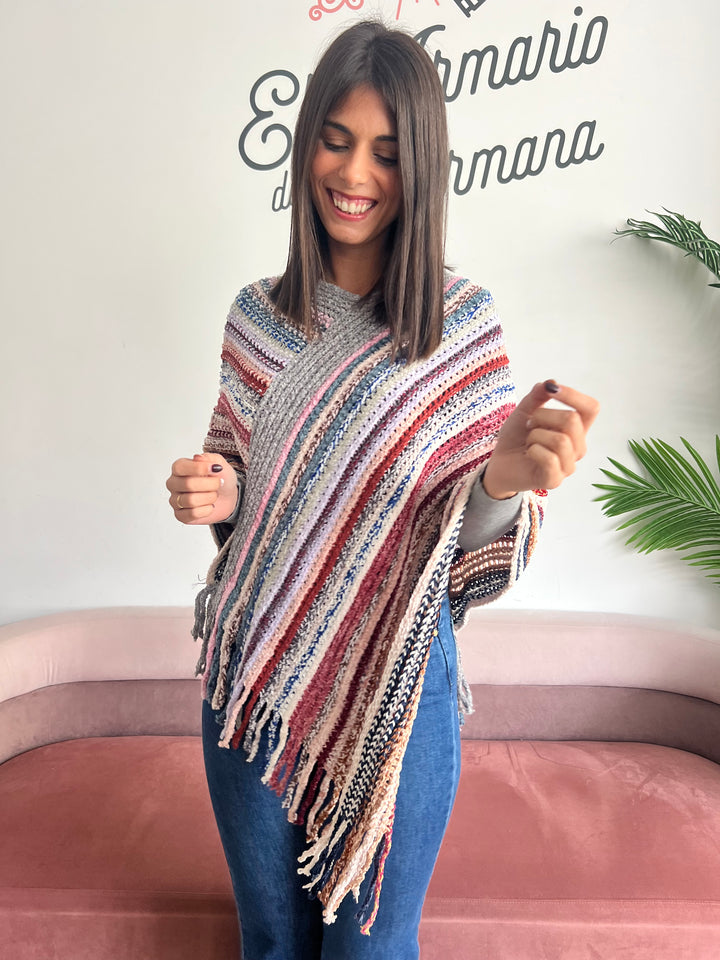 Poncho Ruth gris y rosa