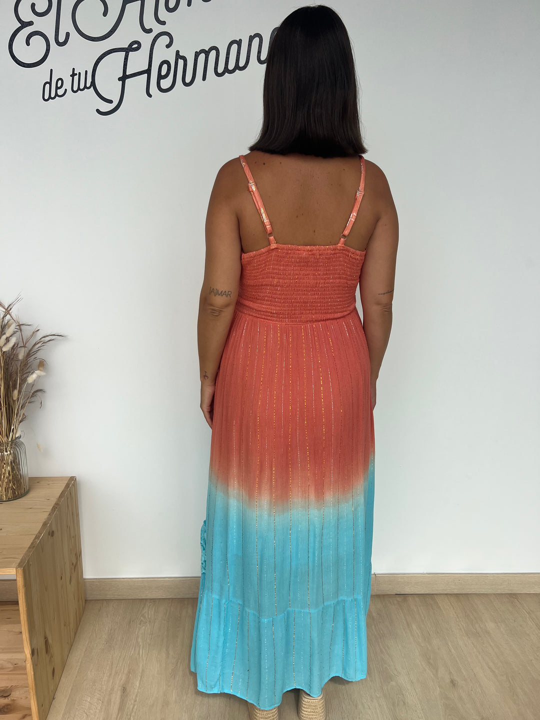Vestido Habana largo coral y azul