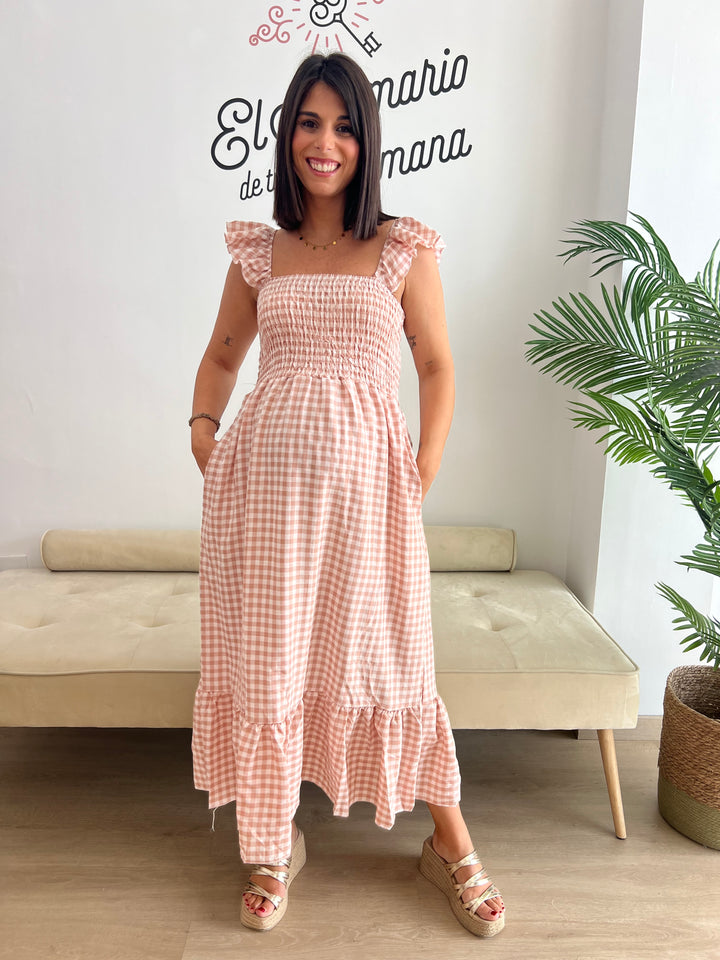 Vestido Vichy nude