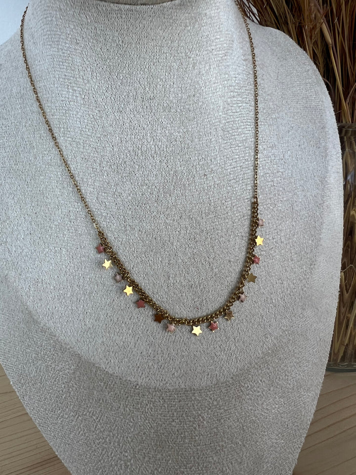 Collar multi stars rosa(acero)