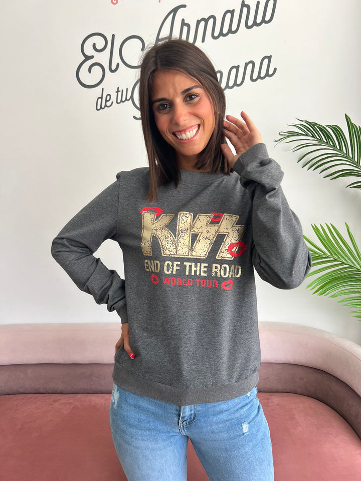 Sudadera Kiss Road gris