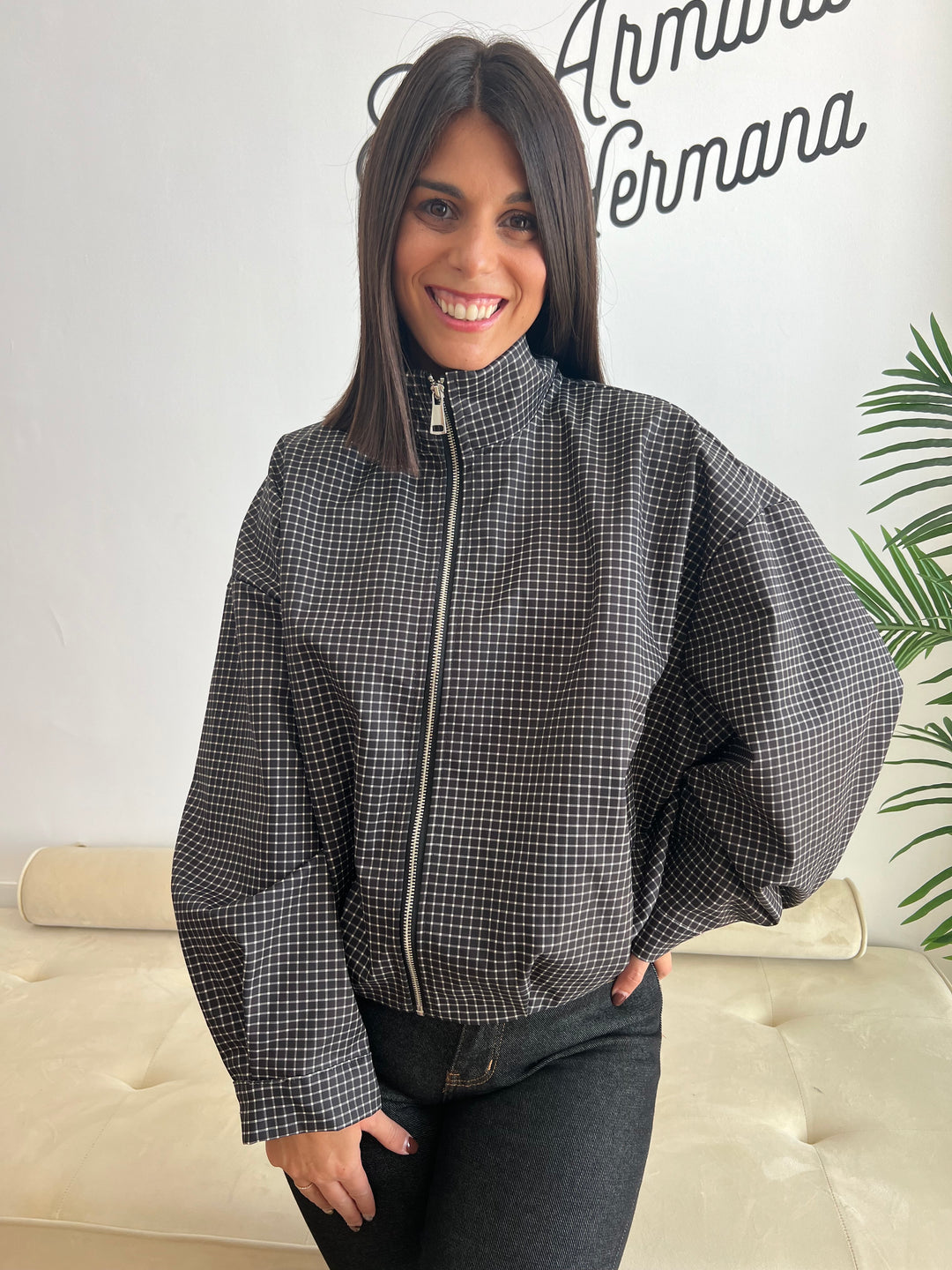 Chaqueta Vichy Bomber negro