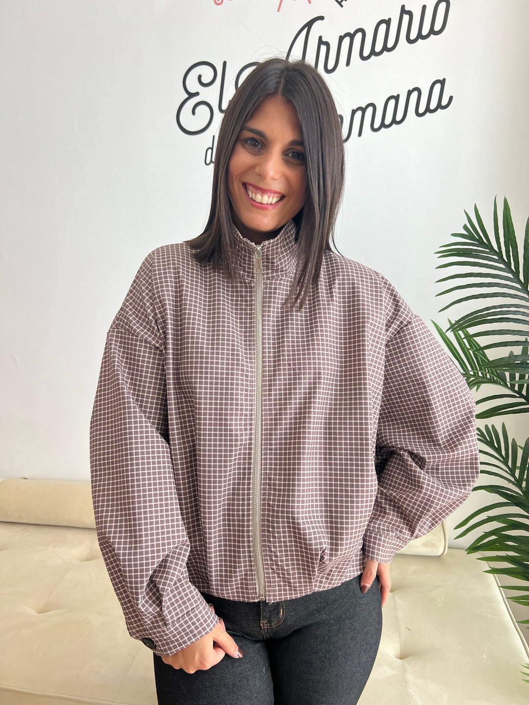 Chaqueta Vichy Bomber moka