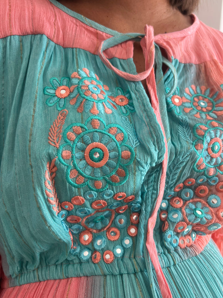 Vestido Manacor turquesa y coral